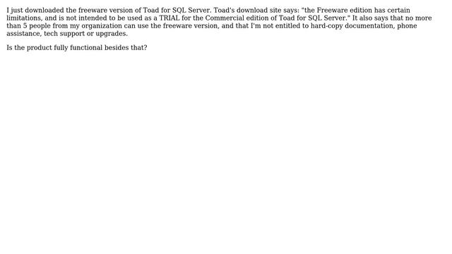 What are the limitations of Toad for SQL Server freeware? (2 Solutions!!) смотреть онлайн