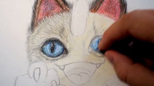 Как нарисовать покемона МЯУТ. Рисую шерсть цветными карандашами