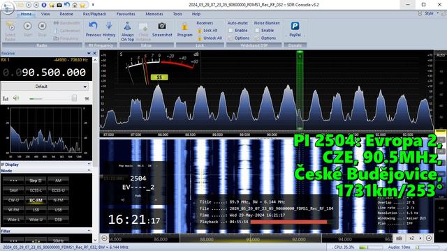 29.05.2024 13:21UTC, [Es], Evropa 2, Чехия, 90.5МГц, 1731км