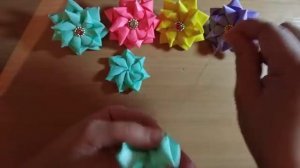 Простые резинки бантики из лент канзаши МК / hair clips ribbon kanzashi DIY