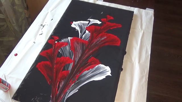 Интерьерная картина своими руками / абстрактные цветы цепью/ Заливка акрилом
