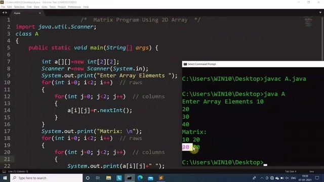 Java program to print Matrix using 2D Array | Learn Coding