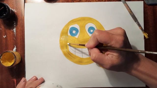 Рисуем смайлик красками гуашь.