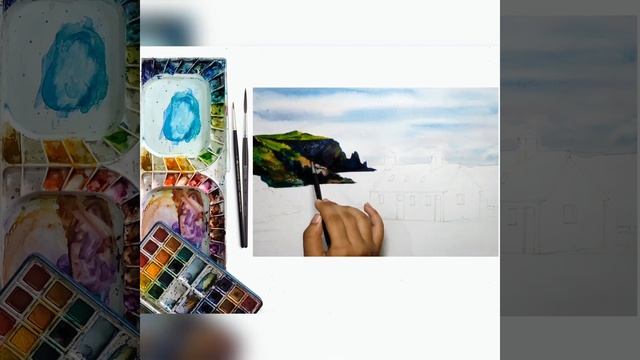 Easy Watercolor Painting Ideas for Beginners Step by Step | Watercolor Painting landscape смотреть онлайн
