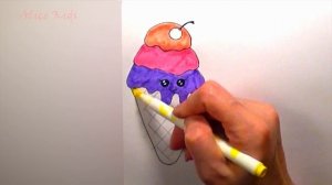 Рисуем мороженое в вафельном рожке (РИСУНКИ ДЛЯ ДЕТЕЙ) / Draw ice cream (DRAWINGS FOR KIDS)