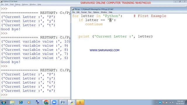 Online Core python(Continute Statement) Day-21