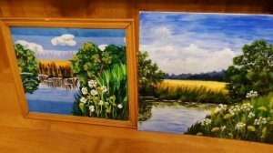Одна картина нарисована акрилом, а вторая из лоскутков.