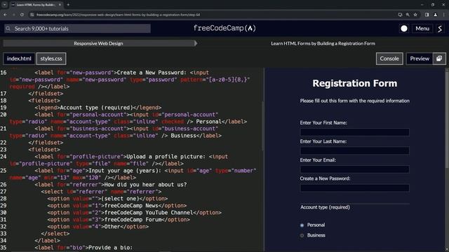 Learn HTML Forms by Building a Registration Form - Step 64