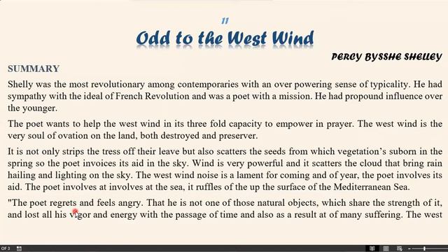 Odd to the West Wind By Percy Bysshe Shelley || Summary and Question/Answer смотреть онлайн