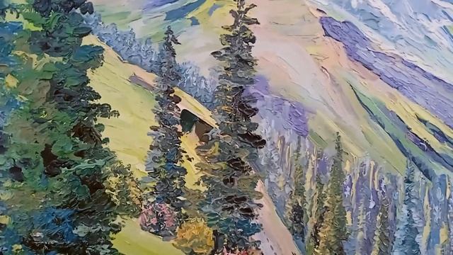 Горный пейзаж картина маслом #живопись #oilpainting #картинамаслом
