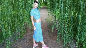 Вязаный костюм красивого НЕБЕСНО-голубого цвета узором #сетка из хлопка