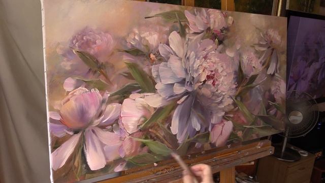 Белые пионы. White Peonies. Alla Prima. Process of creating oil painting from Oleg Buiko.