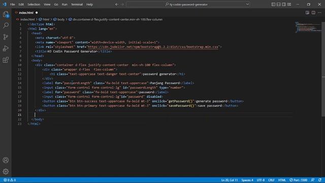 MEMBUAT PASSWORD GENERATOR MENGGUNAKAN HTML BOOTSTRAP DAN VANILLA JS  HJ Codin
