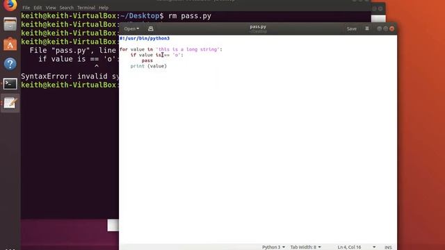 Automation with Python - Loop control with Pass