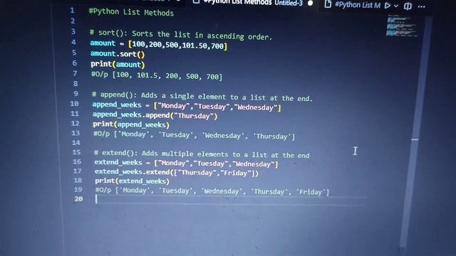Python list methods usage