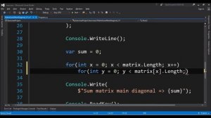 matrix sum main diagonal v1 in c#