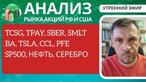 Анализ рынка акций РФ и США/ TCSG, TPAY, SBER, SMLT/ BA, TSLA, CCL, PFE/ SP500, Нефть, Серебро