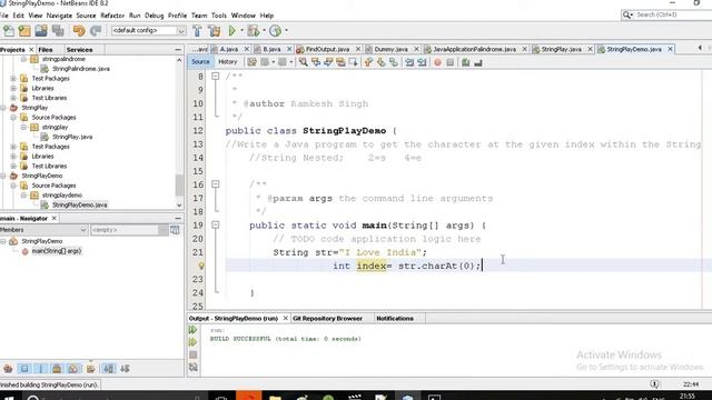 Write a Java program to get the character at the given index within the String:Nested_Mango||String