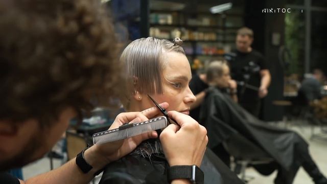 SHORT HAIR CUT: HOW TO CUT ROUND LINE with SQUARE GRADUATION - NIKITOCHKIN