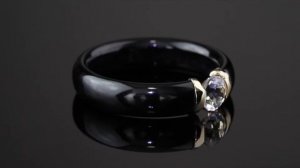 .56 TCW Black Jade And White Topaz Ring In 10k Gold