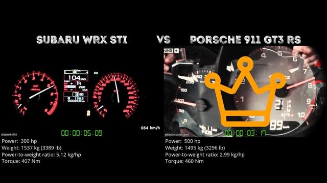Subaru WRX STI vs Porsche 911 GT3 RS // 0-100 km/h смотреть онлайн
