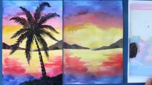 Уроки рисования. Как нарисовать  закат  и море  акварелью (пейзаж) | Art School