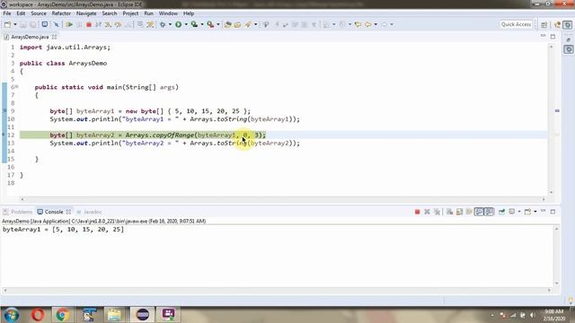 How to use copyOfRange(byte[] original, int from, int to) method of Java.util.Arrays Class?
