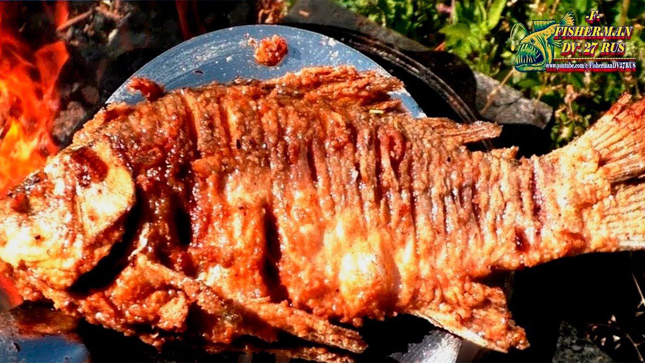 Мелкий жареный карась в казане на костре, караси в сметане с хрустящей корочкой, #7