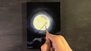Как нарисовать луну, ночное небо и лунное свечение. Картина маслом  Пейзаж.