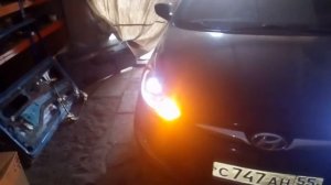 Линзы+ангельские глазки+ДХО с поворотниками в фары hyundai SOLARIS