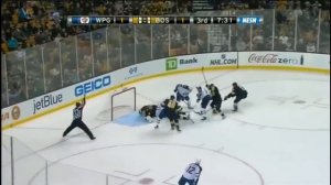 Milan Lucic hits Mark Stuart then Dustin Byfuglien drops Lucic {Dual-Feed}