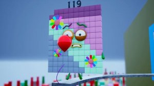 Numberblocks 110 to 119 are helping One get her Baloon. Numberblock 120 and its unusual properties.