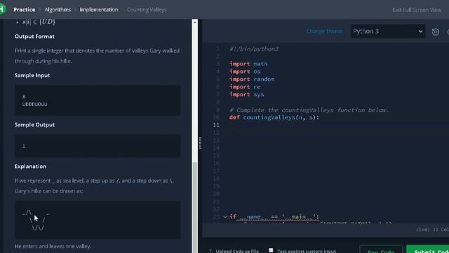 24 - Counting Valleys | Implementation | Hackerrank Solution | Python