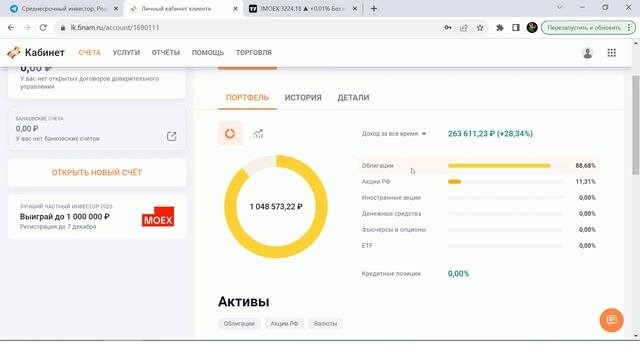 Результат инвестирования в российские акции +28,34% | 43 неделя 2023 года