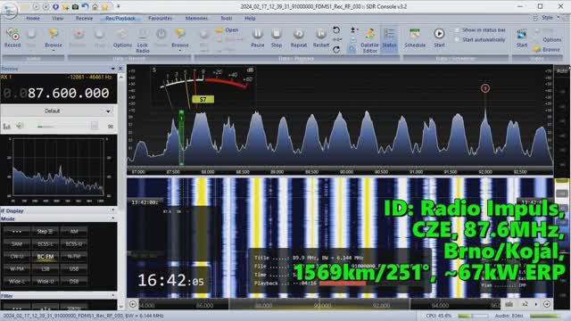 17.02.2024 13:42UTC, [Ms], Яркий метеор с западного направления в FM диапазоне