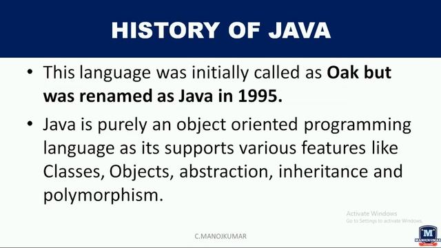 CS8392 | OBJECT ORIENTED PROGRAMMING | HISTORY OF JAVA | JAMES GOSLING | MANOJKUMAR LECTURES смотреть онлайн