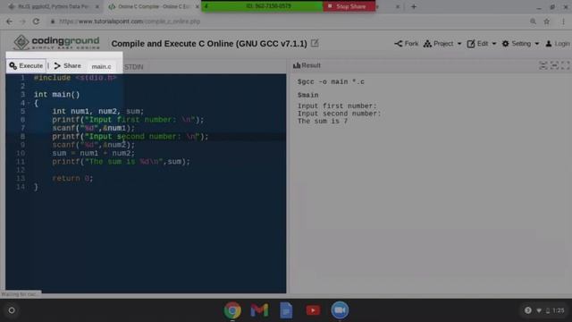 C Programming - Writing a C Program Using Tutorialspoint with a Chromebook
