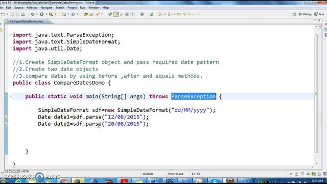 How to compare dates by using date class methods in java?