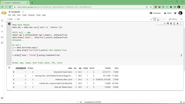Python - titanic dataset - test train split and score / keystrokes / speedcode