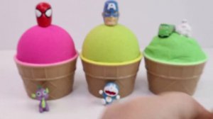 Учим цвета кинетический песок супергерой чашки мороженного сюрприз игрушки потешки цвет песня [игру