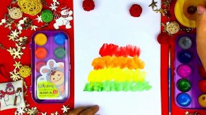 Рисуем ЯРКУЮ Ёлку красками АКВАРЕЛЬ для детей