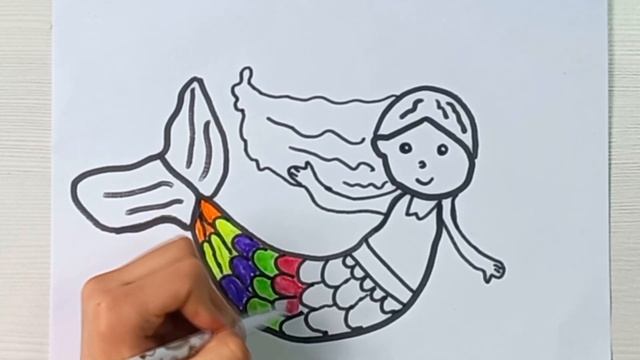 How to draw a mermaid for kids | Как рисовать русалку для детей | Bolalar uchun suv parisini chizis