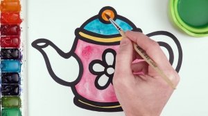 Рисуем и раскашиваем красивый чайник !\\ Рисование для девочек! Давайте рисовать  вместе!