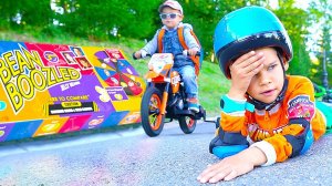 Cycling and wheel was blown away. Gleb ride on power wheels to sweets.