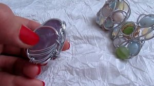 Плетеные кольца из ювелирной проволоки и натуральных камней от Ксении