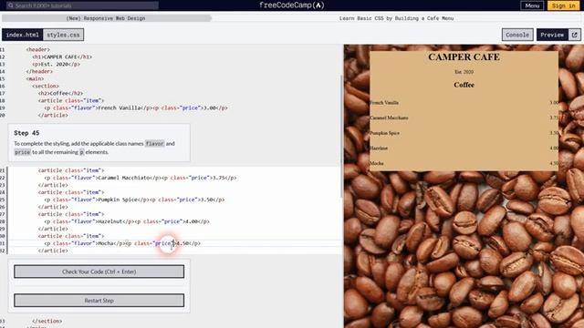 Free Code Camp Walkthrough 2 | HTML/CSS - Building a Cafe Menu