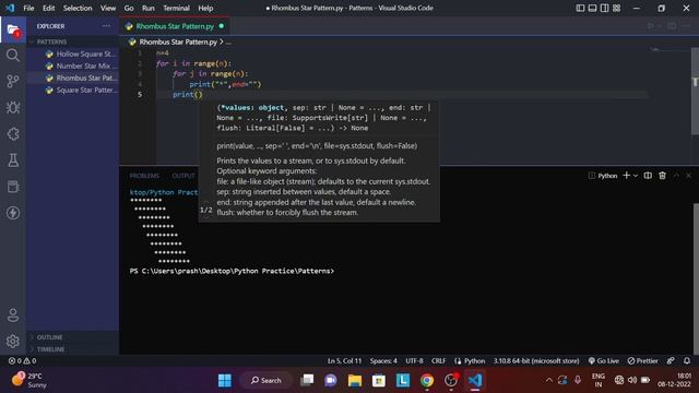 Rhombus Star Pattern in Python | How to Print Rhombus Star Pattern in Python ? #4