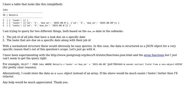 Using the value of a JSON object that is stored in a PostgreSQL JSON array смотреть онлайн