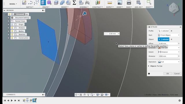 Quick Tip Fusion360: экструдирование на кривую поверхность. How to extrude  to a curved surface