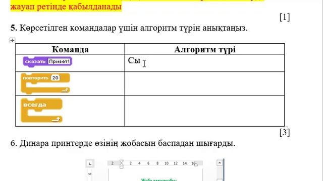 5 сынып Информатика 4 тоқсан ТЖБ